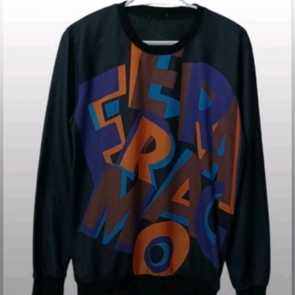 Black and Multicolor Graphic Sweater